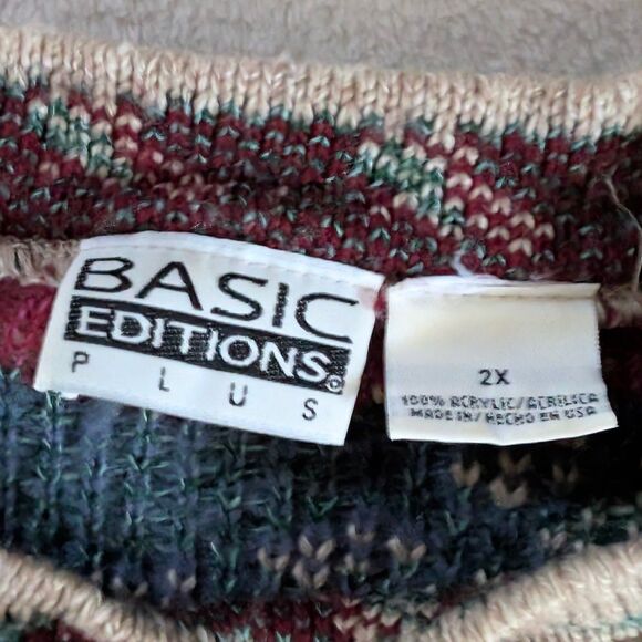 Vintage Floral Knit Mock Neck Sweater Women's 2XL Beige Patterned 80s - Picture 4 of 6